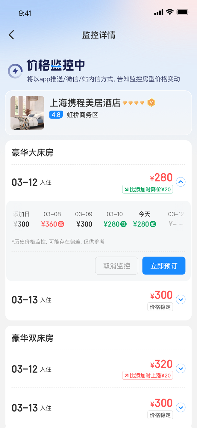 智行酒店--价格监控详情页