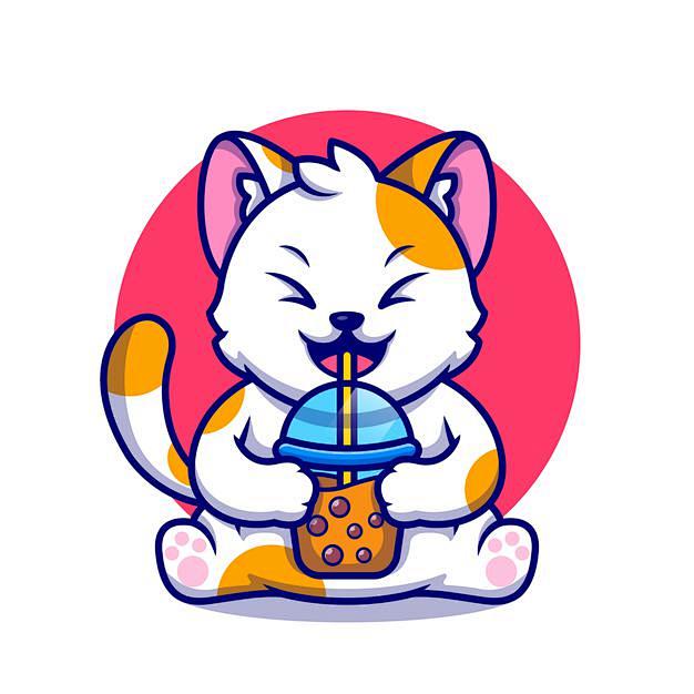 小猫咪喝奶茶卡通矢量插画矢量图素材