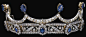 Sapphire and diamond tiara, late 19th century. Designed as a series of pinnacles each surmounted by a pear-shaped sapphire, the base of scroll design interspersed with oval sapphire and diamond clusters, set throughout with cushion-shaped, circular- and s