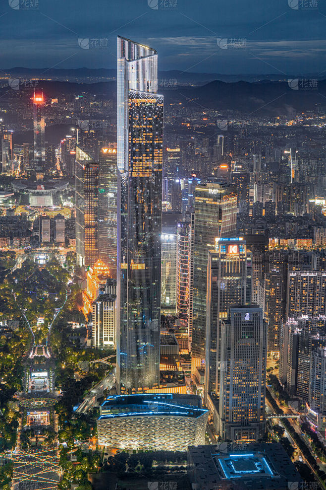 航拍广州现代城市CBD夜晚全景