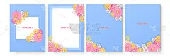 极简花卉卡片模板集剪纸风格。矢量插图贺卡，小册子，名片，公司封面，海报，演示设计，组合，传单，横幅