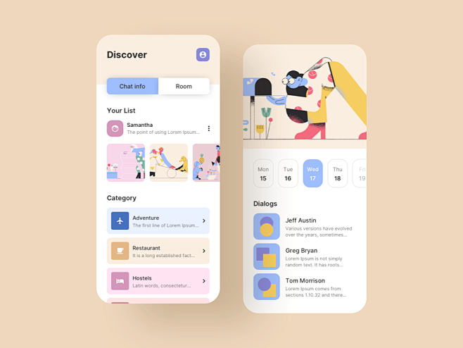 社交应用3UI设计作品app界面列表页/详情页首页素材资源模板下载