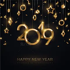 s0385-2019新年数字黄金气球3D立体字特效矢量海报模版设计AI素材-淘宝网