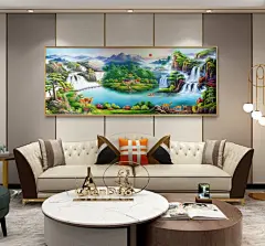 流水生财山水风景画客厅装饰画沙发背景墙挂画手绘油画聚宝盆壁画-tmall.com天猫