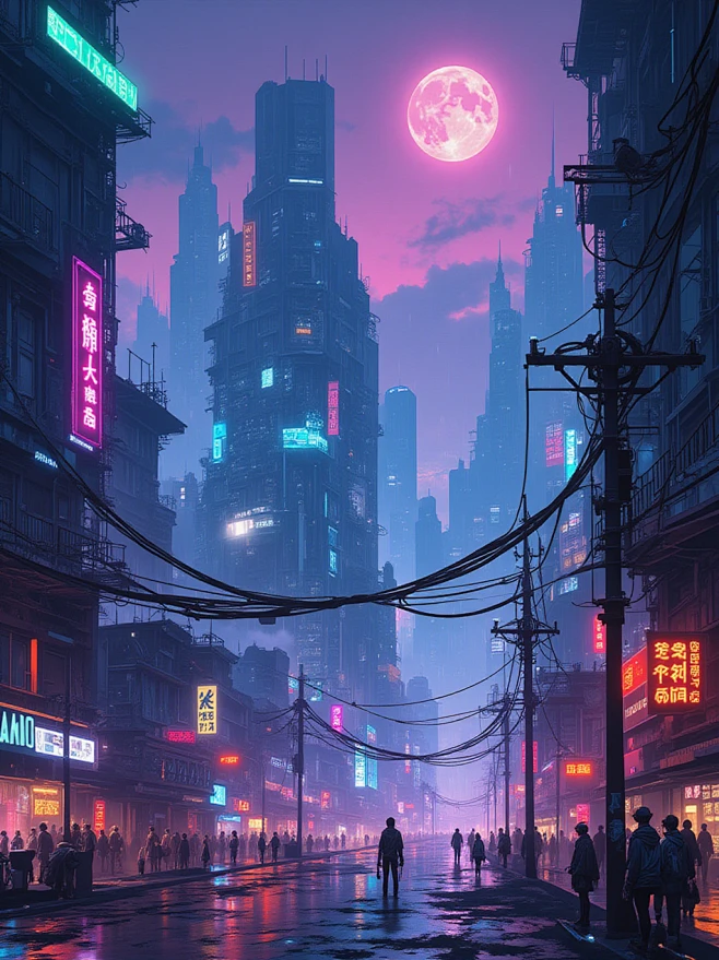 赛博朋克都市夜景-花瓣网