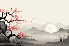 国画山水重阳节传统文化背景图