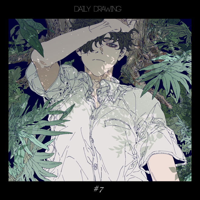 植物 少年 仰视 光影 中景