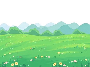 绿色手绘背景卡通草地草坪叶花朵春天郊游p...