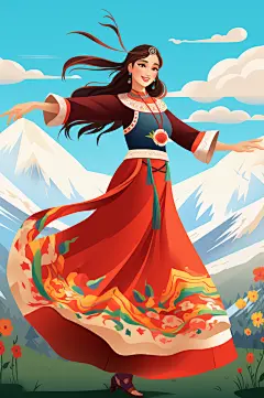 AI数字艺术藏族少数民族人物插画-众图网