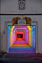 FitzGibbons created the artwork LightRails: a computerized LED installation that turned this dark place into a rainbow fairytale pass through.