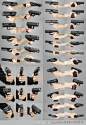 【手持枪/射击的姿势参考】 左右手持枪姿势参考，（*特别注意：左手射击的姿势是错误的，第4P）via：Kitajima的绘画研究所