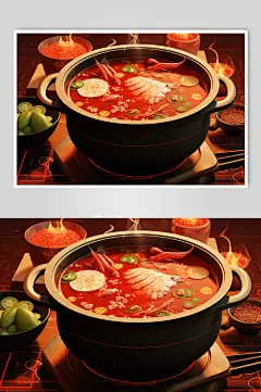 AI数字艺术国潮风火锅美食插图插画-众图网