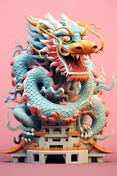 青龙神话神奇神秘祥瑞东方龙中国龙建筑模型