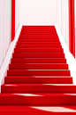 White striped carpet on a red stairs, in the style of minimalist backgrounds, award-winning, high-key lighting, 32k uhd, minimalist stage designs, soft-edged, white background