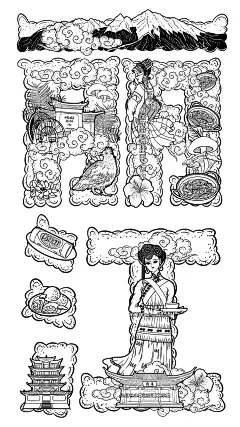 城市地标旅游宣传插画明信片
