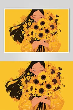AI数字艺术夏季夏天向日葵人物插画-众图网