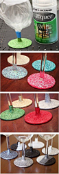Glitter glassware so it’s washable! So want to do this with my wedding colors. guests get to take them home after.: 