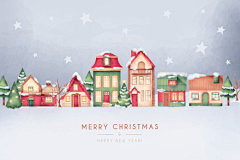 水彩手绘老式圣诞节贺卡EPS矢量插画素材 Lovely vintage christmas cardEPS