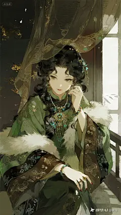 jimeng-2025-07-17-9658-华丽古风水墨人物插画， 水墨湿笔勾线+回折处干脆利落 水墨晕染上色，叠涂，弥散渐