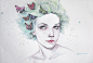 Фото Девушка с бабочками в волосах, art by ericadalmaso