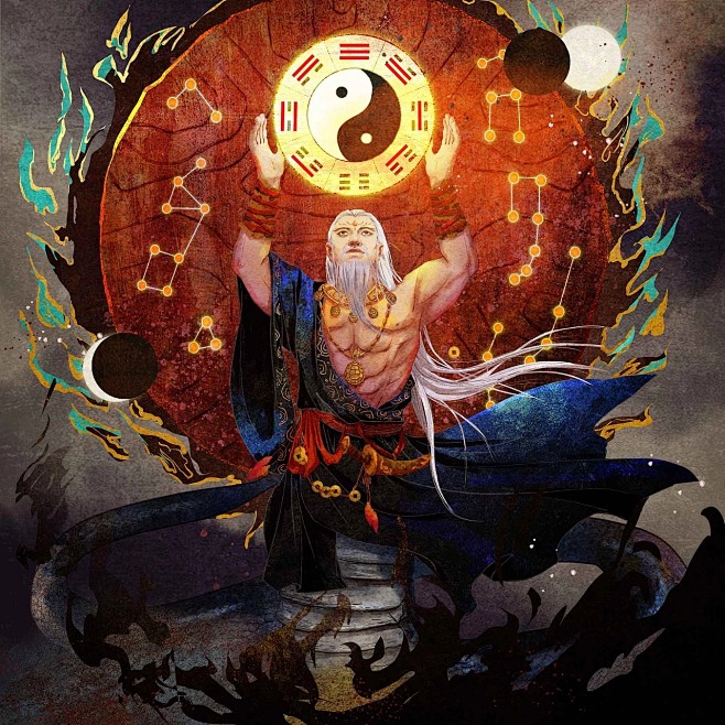 中国古代神话人物插画 后土 祝融 伏羲 盘古-古田路9号-品牌创意/版权保护平台