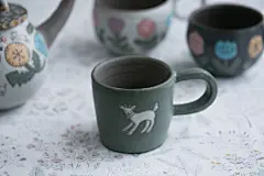 日本陶艺作家手作 插画绘本动植物气氛粗陶马克杯 咖啡杯 茶杯-淘宝网