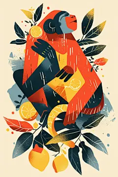 手绘猴子和植物图片