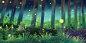 春天的树林唯美梦幻手绘小暑夜景树林森林风景原创插画素材