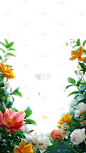 春天春日春季3D立体C4D实景花卉植物边框元素素材