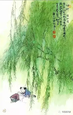 一卷诗书入画来，几多闲情山水间《咏柳》
唐 贺知章

碧玉妆成一树高，万条垂下绿丝绦。
不知细叶谁裁出，二月春风似剪刀。