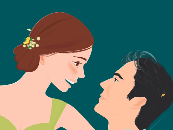 电影插画情侣插画对视