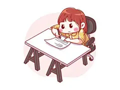 卡通可爱小女孩插画写作业矢量图设计素材