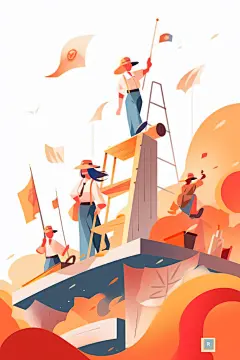 欢庆五一劳动节扁平化人物插画