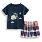 儿童欧美夏季款男孩童飞机图案短袖上衣+短裤两件套童装 ins