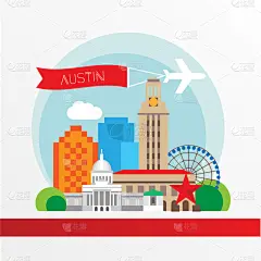 美国,华丽的,奥斯汀镇,商务,卡比多广场,直的,模板,现代,德克萨斯,剪影