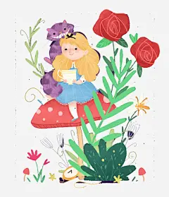 花园里的女孩和猫咪高清素材 儿童插画 卡通 卡通元素 女孩 故事插画 猫咪 免抠png 设计图片 免费下载