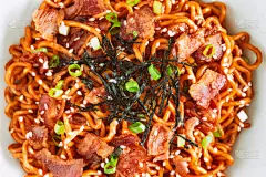 韩国泡菜,海草,芝麻,熏猪肉,碗,木制,香料,自制的,切块