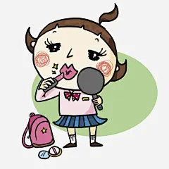 化妆的女孩高清素材 书包 化妆 卡通 口红 女孩 手绘 水彩 绿色 镜子 免抠png 设计图片 免费下载