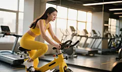 健身房骑动感单车的健身美女
