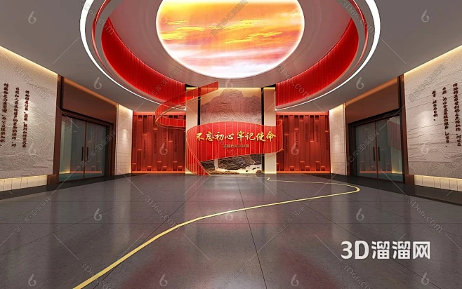现代 纪念馆 党建馆 展览展馆 序厅 展墙 文化墙 形象墙3D模型-花瓣网