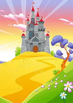 卡通城堡背景矢量图 素材 背景 花朵 草地 草坪 背景 设计图片 免费下载 页面网页 平面电商 创意素材