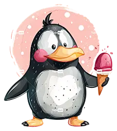 冰淇淋-企鹅与冰淇淋甜筒和帽子