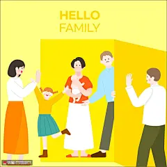 彩色手绘亲朋好友聚会问候温馨家庭插画 人物插画 温馨家庭