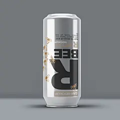 高端绚丽银色字母铝制易拉罐啤酒瓶贴图样机