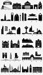 西方欧洲各大城市标志建筑剪影矢量素材背景