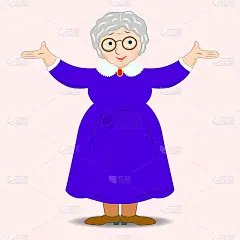 微笑着祖母的厨房。戴眼镜的滑稽奶奶。友好的祖母人物孤立在白色的背景上。快乐退休生活方式。矢量插图。