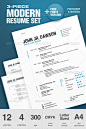 3-Piece Modern Resume Set 企业形象设计素材简历模板源文件-淘宝网