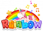 Font design for word rainbow with rainbow in the sky background Free Vector