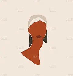 手绘矢量抽象股票平面图形当代线条艺术，美学时尚插画与波西米亚，美丽的现代女性肖像在简单的时尚风格孤立