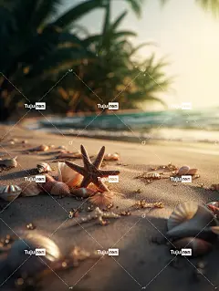热带海滩度假贝壳和海星壁纸